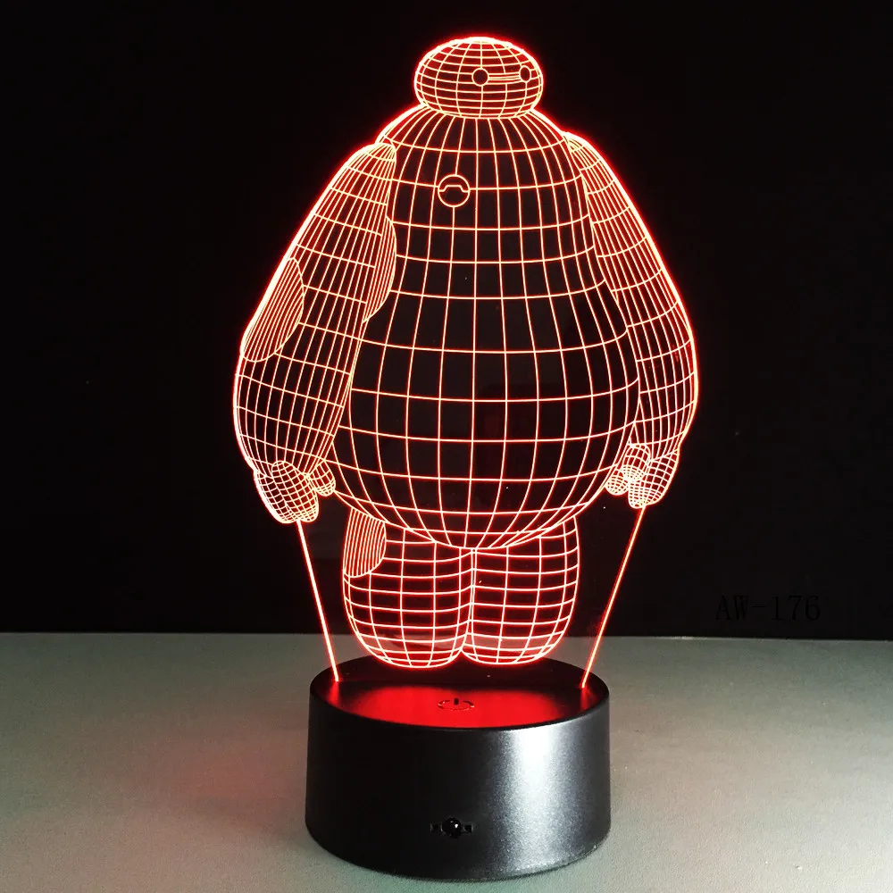 Hero Cartoon Baymax 3D Lamp Night Light USB LED Lighting Mulitcolor Holiday Souvenirs Luminaria Kids Toys Table luminaria AW-176 | Лампы и