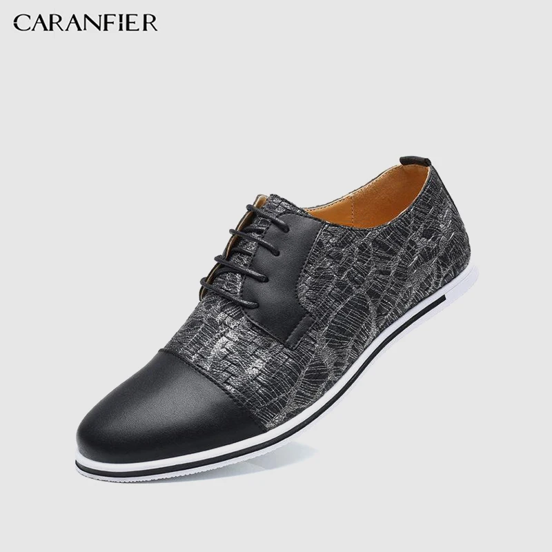

CARANFIER Mens Leather Shoes Business Mens Flats Lace Up Shoes Plaid Oxfords Breathable Male Footwear Sneakers Men Leisure Shoes