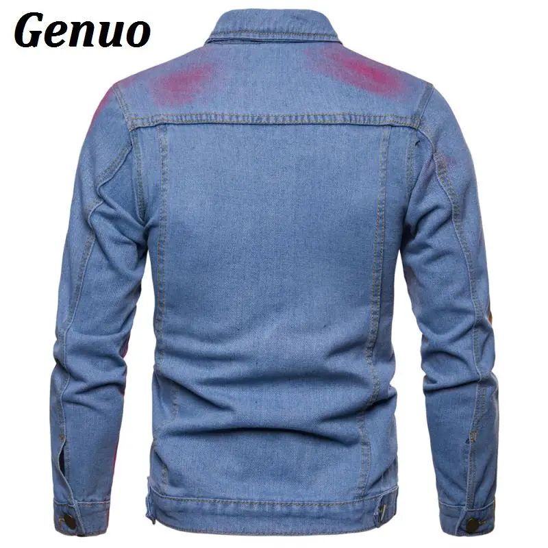 

Genuo Men Jeans Jacket and Coat Funny Painted Winter Jacket Fashion Mens Silm Fit Jacket Outwear Male Cowboy Jacket