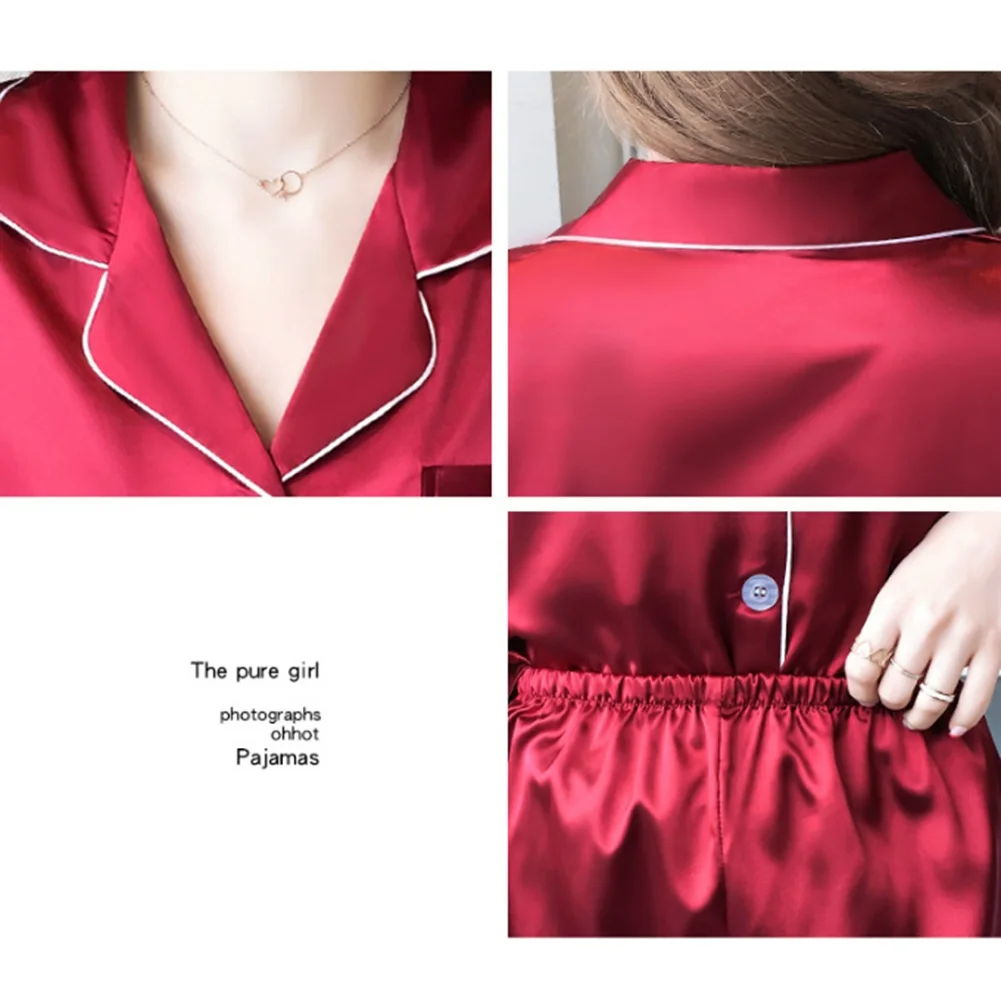 

Womens Silk Satin Pajamas Set Skin-Friendly 2018 New Winter Fall Spring Chic Long Sleeve Button-Down Turn-Down Collar Sleepwear