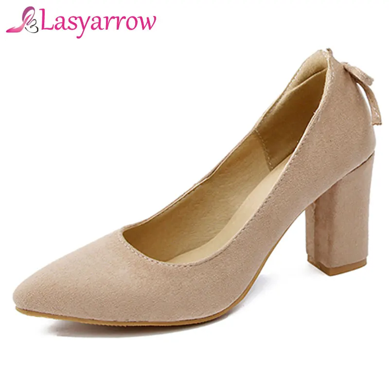 Lasyarrow Women Heels 2019 Women's Pumps Party High heels Block Heel Pointed toe Black Pink Office lady Shoes Dress | Женская обувь