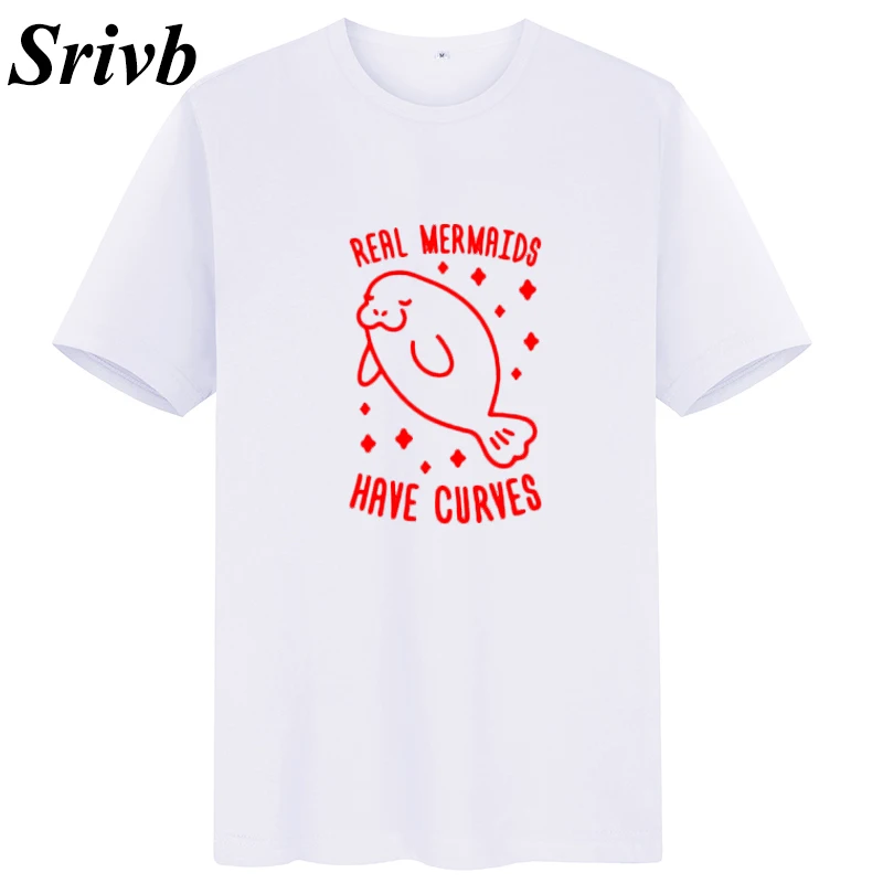 Женская футболка с принтом Srivb Real Mermaids Have Curves Kawaii забавная модная рисунком