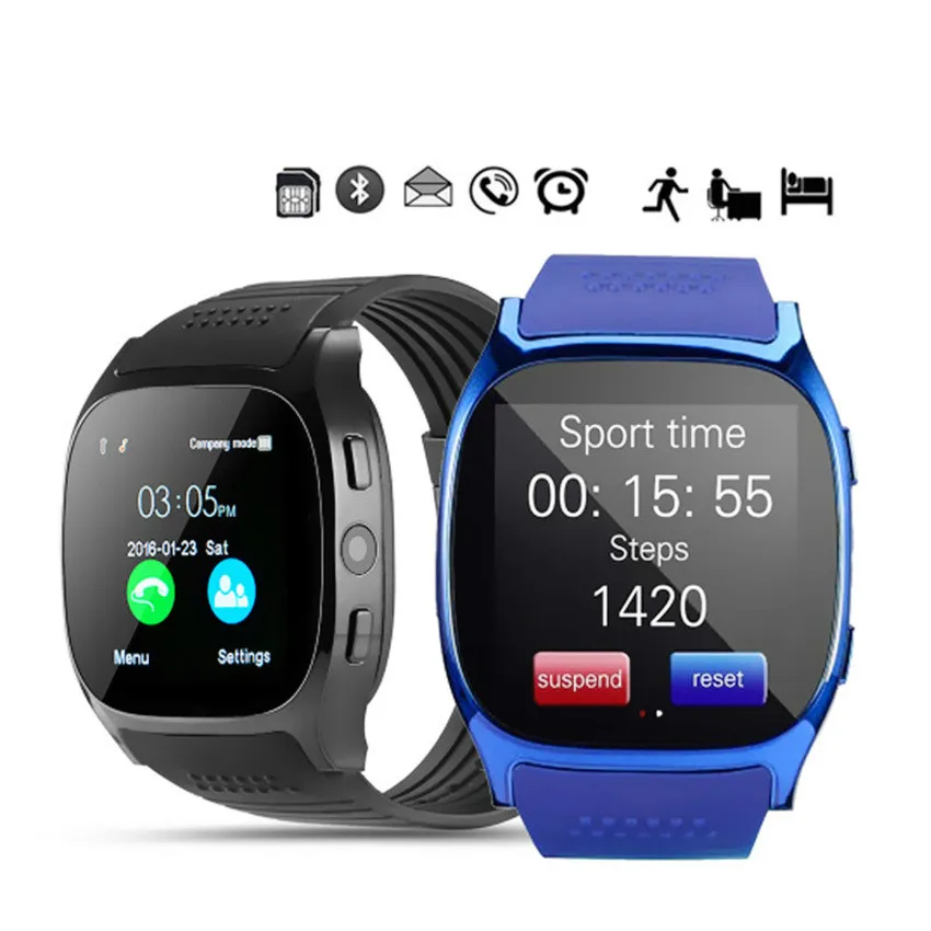 T8 Bluetooth умные часы Поддержка SIM TF карта с 0.3mp камера smartwatch спортивные наручные