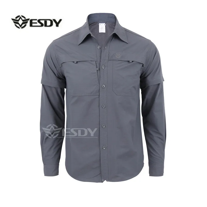 

Outdoor Sports Quick Dry Removable Long / Short Sleeve Shirt Male Climbing Hiking Training Tactical Military Detachable Shirts