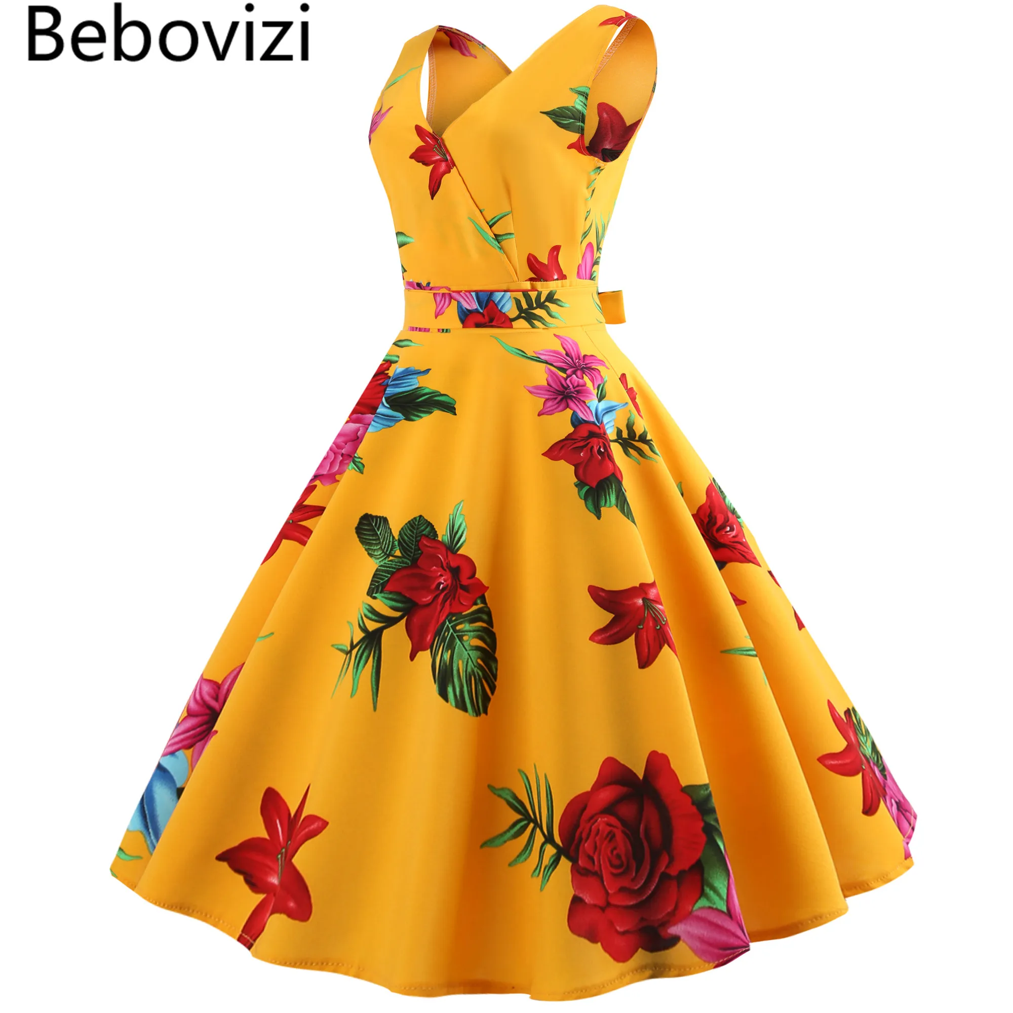 Bebovizi 2018 желтое Сексуальное элегантное Бандажное платье с v образным вырезом