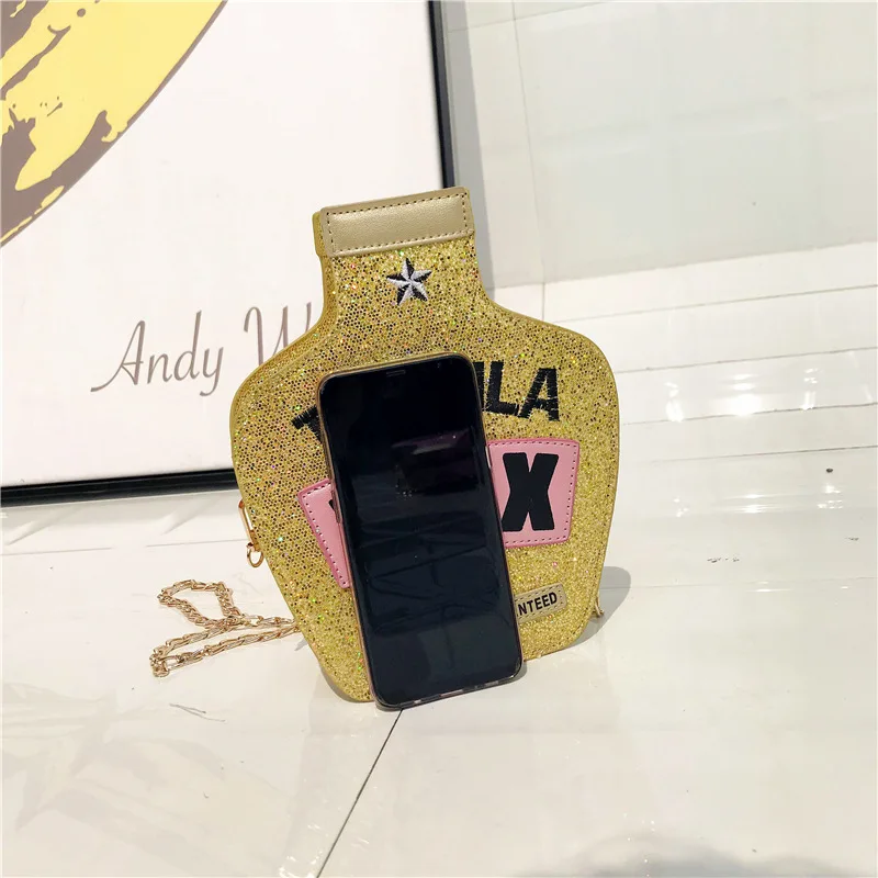 New Fashion Style Tequila Bottle Sequins Bag Messenger Handbag Women Girl Shoulder Wallet Pouch Party Chain Letters |