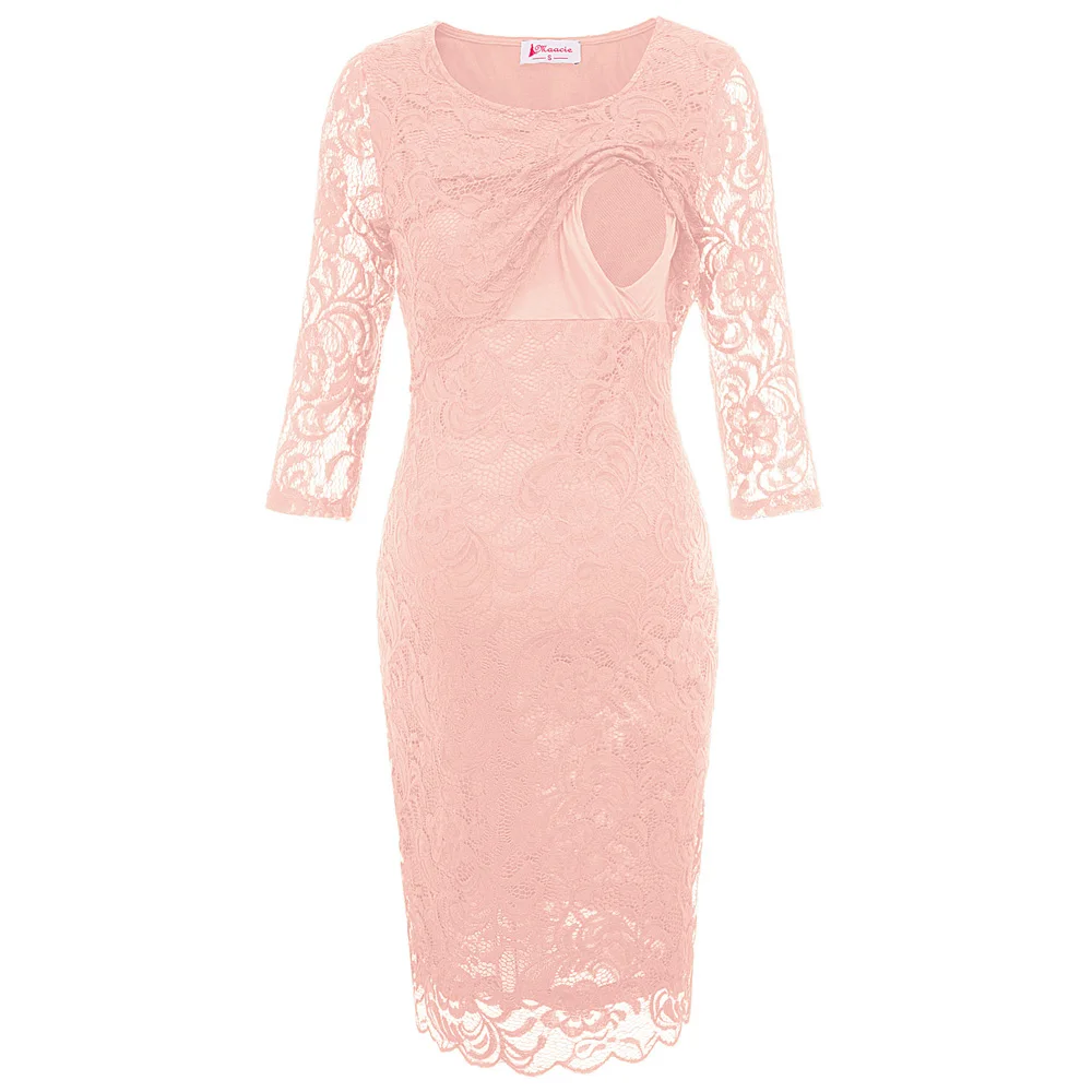 Модные женские платья для беременных с рукавом 3/4 кружевное платье круглым