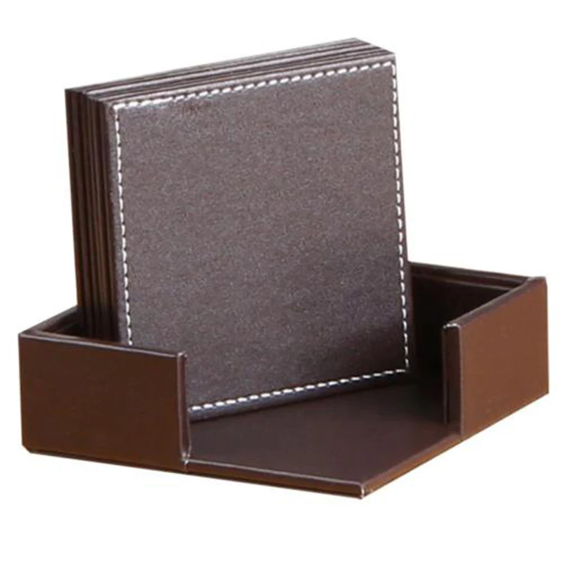 ПУ кожа бар пиво напитки подставки для напитков набор из 6 шт с держателем питания