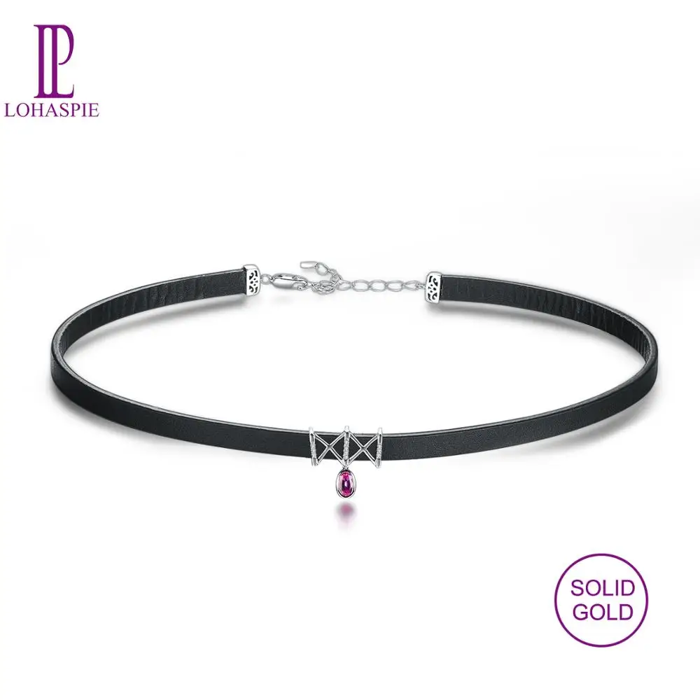 Женское кожаное ожерелье чокер LP массивное из 18 каратного белого золота с