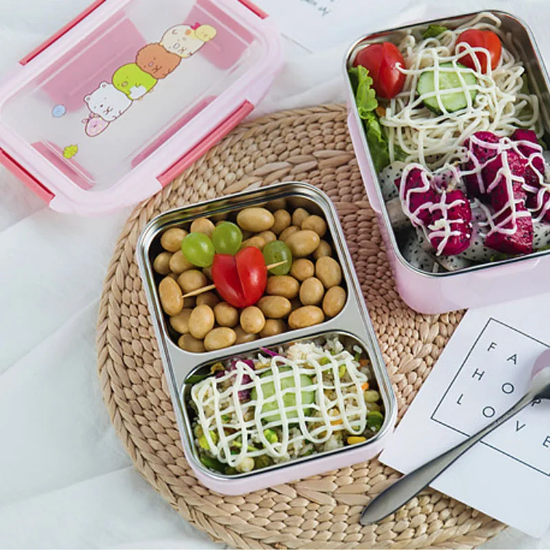 Двухслойный пищевой контейнер Bento Ланч бокс из нержавеющей стали для детей и