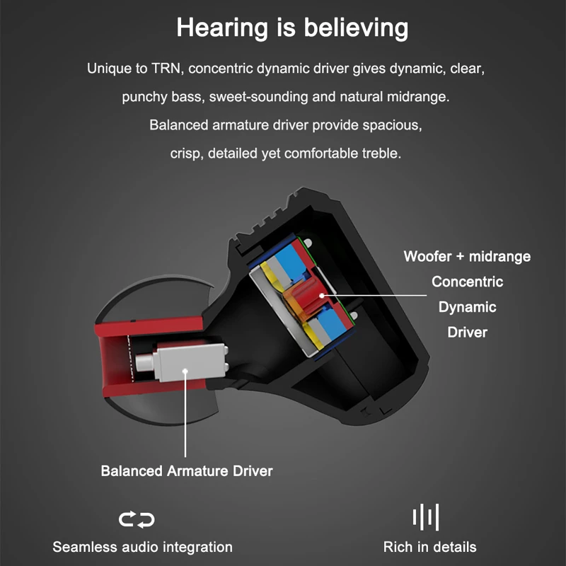 Гибридные наушники TRN V20 DD + BA спортивные для бега Hi Fi сбалансированные арматурные