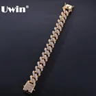 UWIN новый 7 дюймов 8 дюймов зубец кубинские звенья браслеты 14 мм Bling кубический цирконий хип-хоп золотой цвет ювелирный браслет мужской