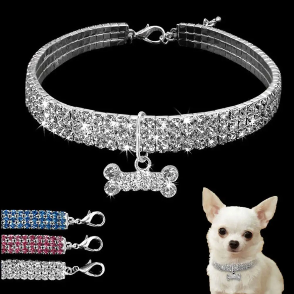 Собачий ошейник в стразах и приводит лук для Собачка Щенок Cat Малый Pet|Воротники| |