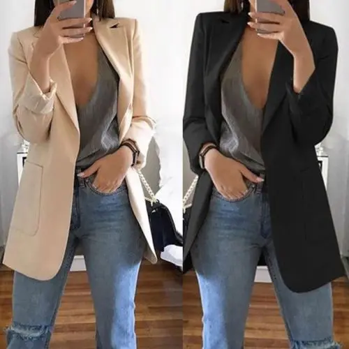 

Hot Women Casual Mid Long Trench Coat Fashion Lapel Slim Solid Notched Cardigan Outdoor Jacket
