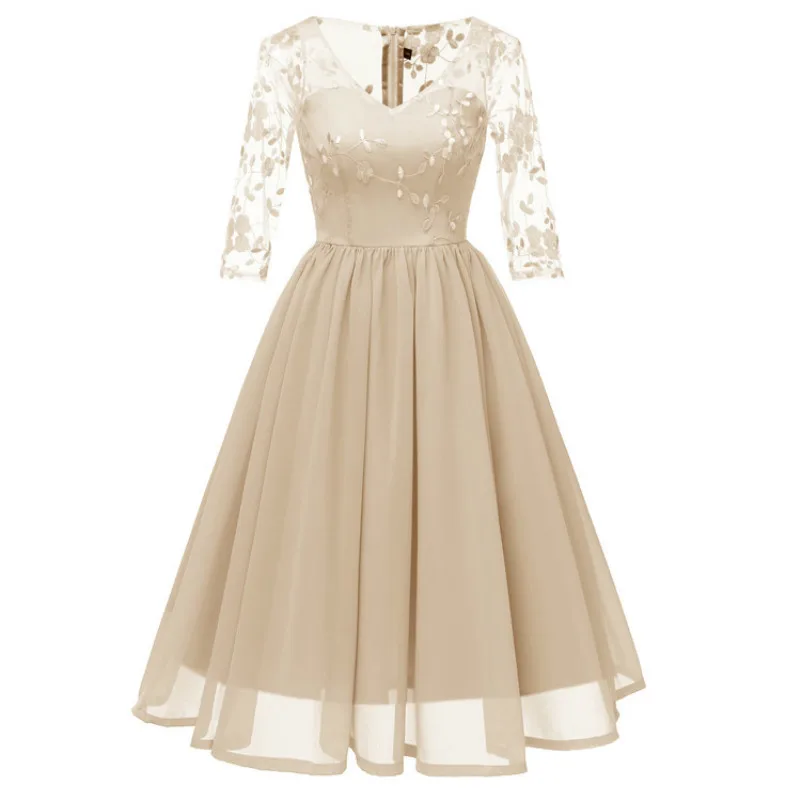 MUXU Красное Кружевное шифоновое винтажное платье с вышивкой vestidos Женская одежда
