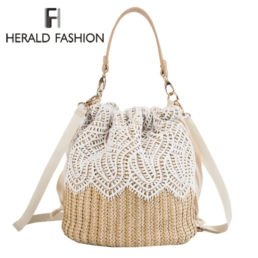 Herald Fashion Женская соломенная сумка мешок на шнурке летние плетеные женские сумки