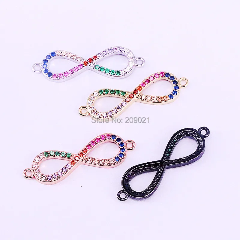 

10Pcs New Fashion Women Bracelet Mix Color Micro Pave Rainbow CZ Cubic Zirconia 8 Shape Charm Bracelets Jewelry
