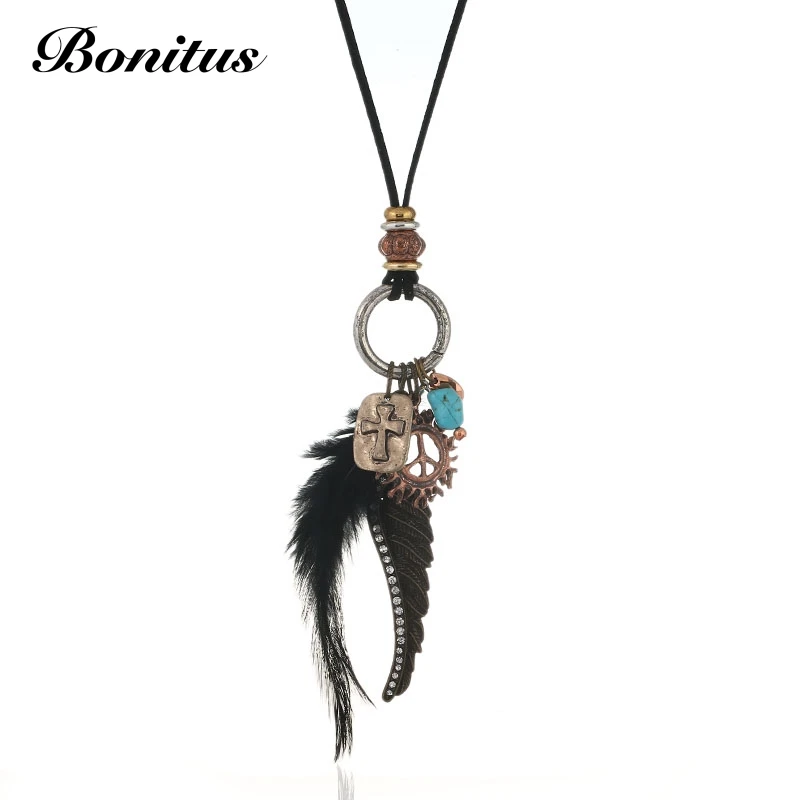 [Bonitus Jewelry] 2018 новые модные эффектные винтажные ожерелья богемное перо со знаком