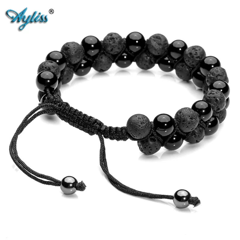 

Ayliss Handmade Braid Bracelet Tiger Eye+Lava NatualStone Semi Precious Natural Gem Stone Double Layer Stretch Bracelets Jewelry