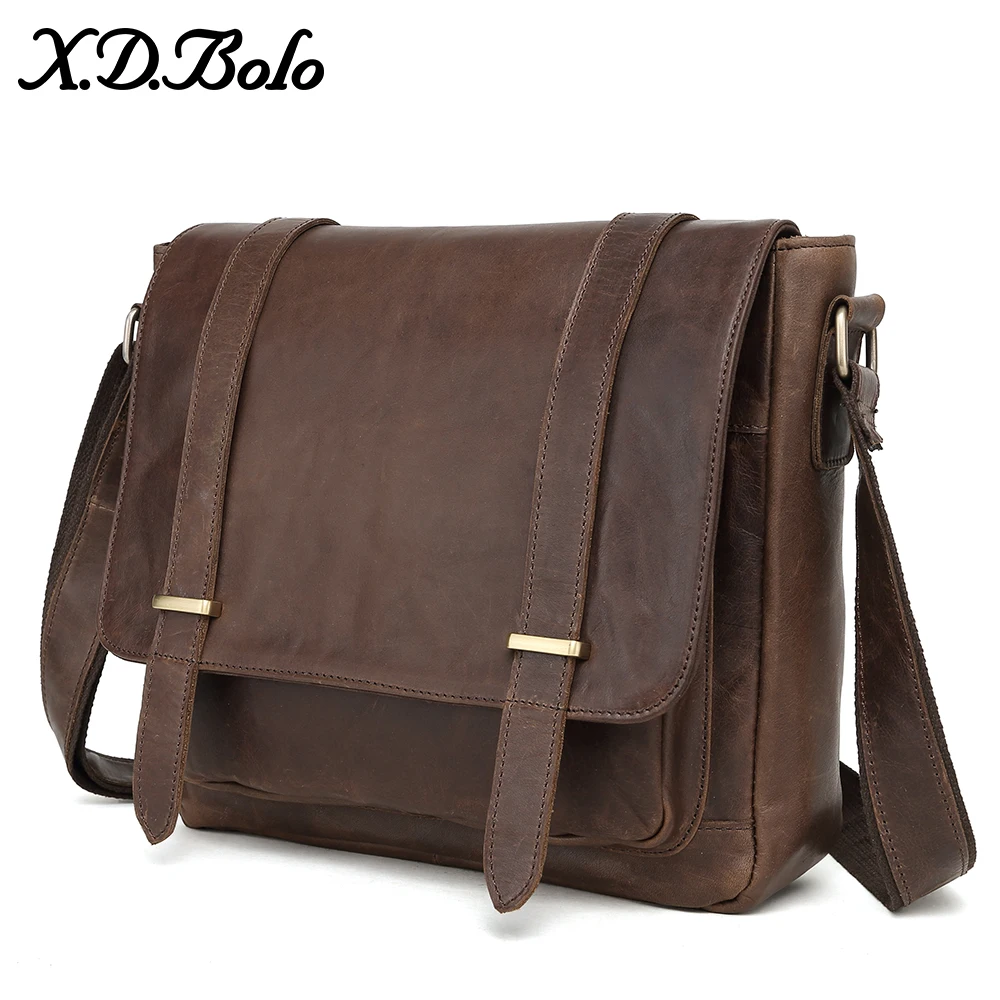 

X.D.BOLO Genuine Leather Men Bag Shoulder Crossbody Bags Crazy Horse Laptop Male Messenger Bags Vintage Design Bag for Men