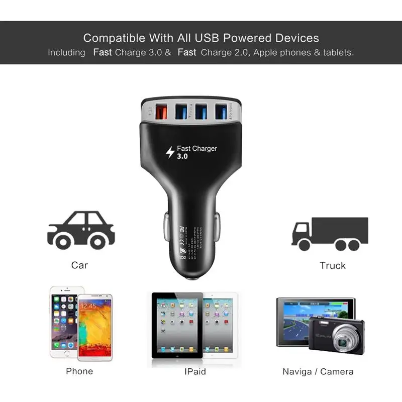 4 портовое USB быстрое автомобильное зарядное устройство Адаптивное QC3.0 для IPhone 7