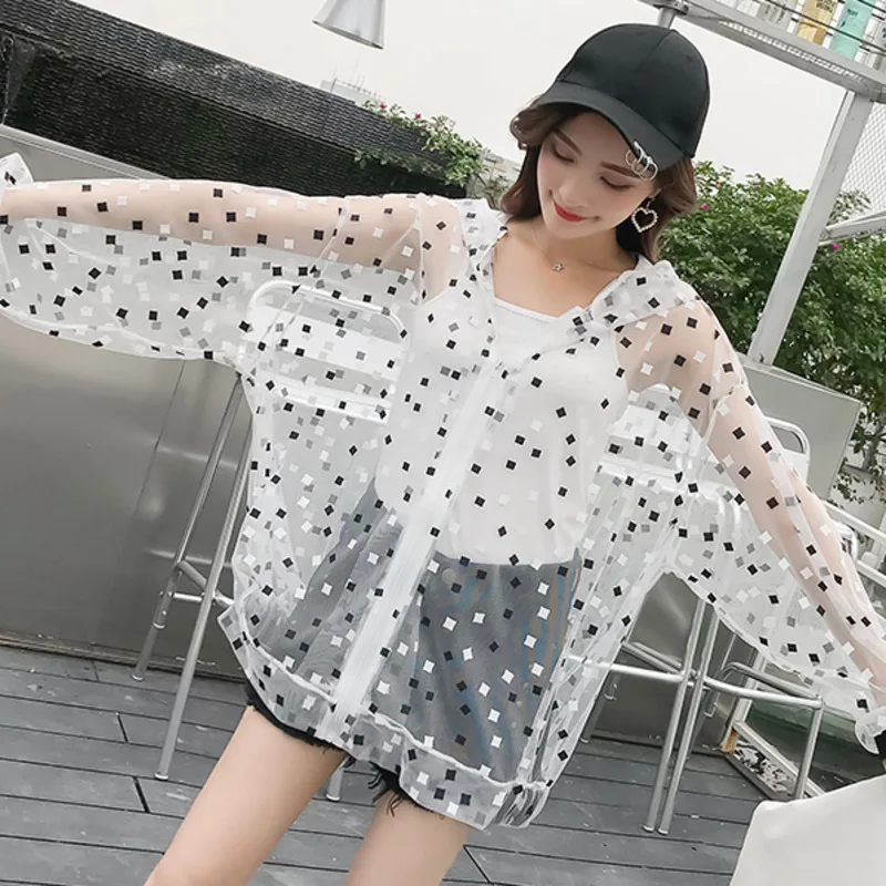 Женская прозрачная Куртка Harajuku свободная тонкая черная куртка с капюшоном