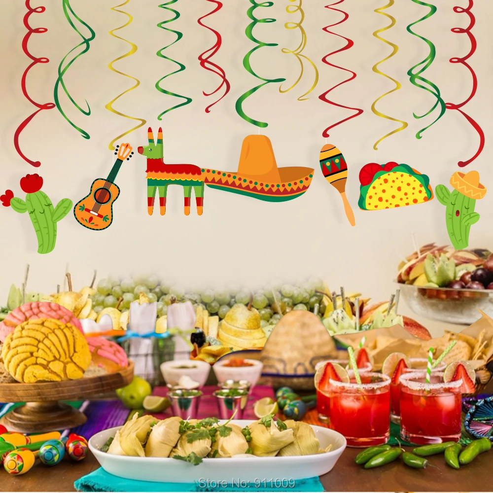 Мексика Cinco de Mayo вечерние поставляет ПВХ висит вихрем потолочный спиральное