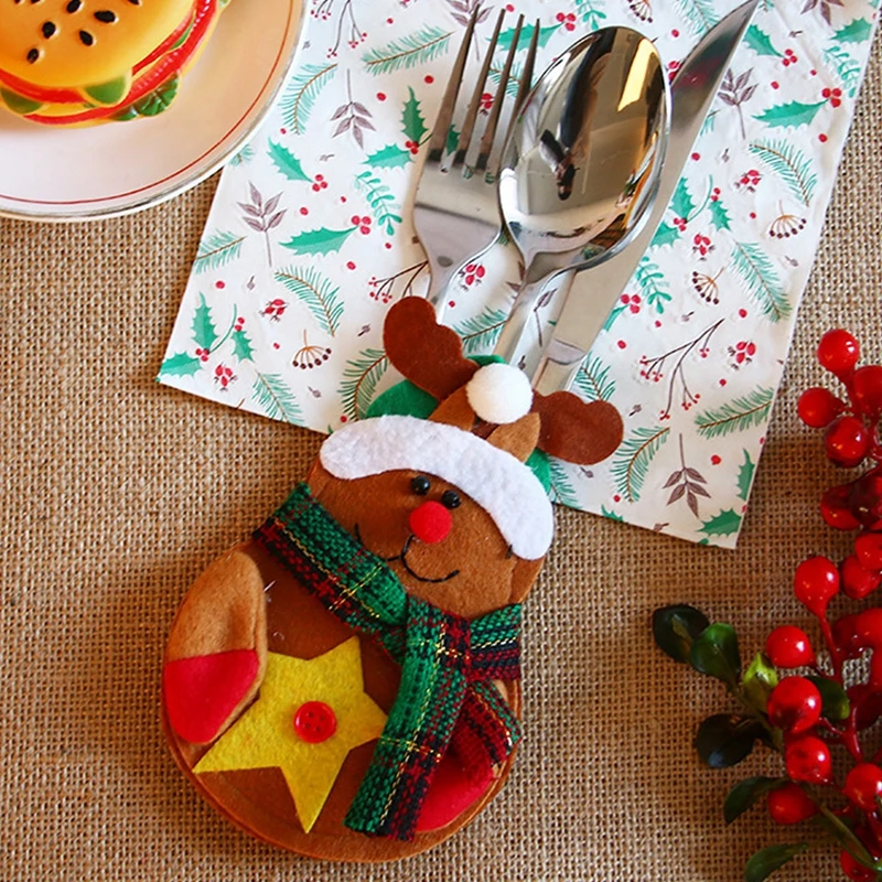 1pcs Cute Christmas Xmas Decor Kitchen Tableware Holder Pocket Dinner Bag elk | Дом и сад