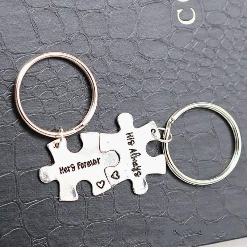 

Unique 1Pair "His Always" And "Hers Forever" Puzzle Key Buckle For Lovers Key Ring Gift Bag Keychain Couple Key Rings