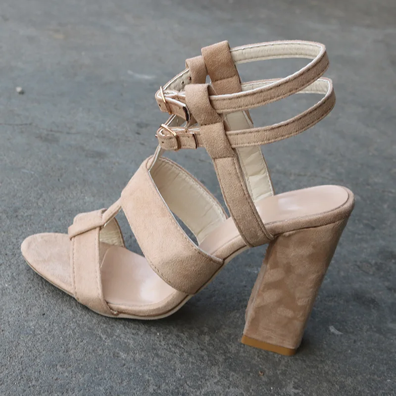 

Woman Sandals Shoes 2019 Summer Style Pumps High Heels Peep Toe Buckle Strap Fashion Hollow Solid Plus Size 35-42