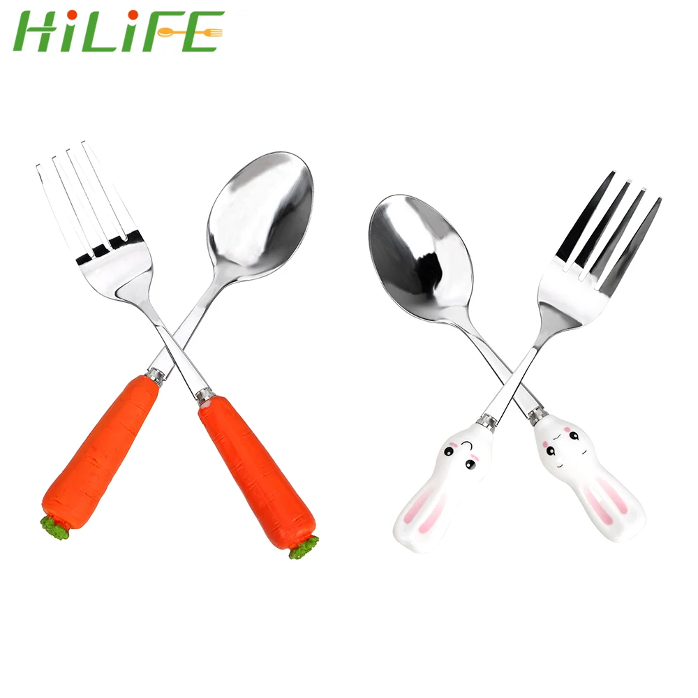 Детская вилка ложка HILIFE из нержавеющей стали набор посуды для детей с мультяшным
