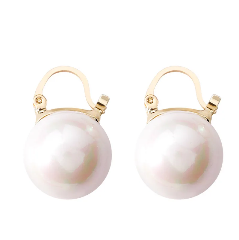 Gold Color Geometric Round Circle Pearl Ball Hoops Earrings Women Elegant Big Wedding Huggie | Украшения и аксессуары
