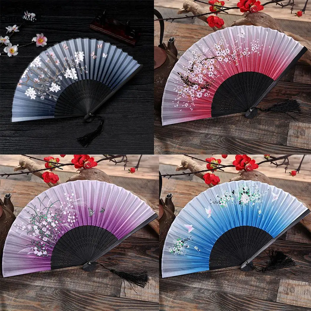 Women Japanese Style Plum Blossom Cherry Butterfly Prints Bamboo about 21cm Folding Fan | Дом и сад