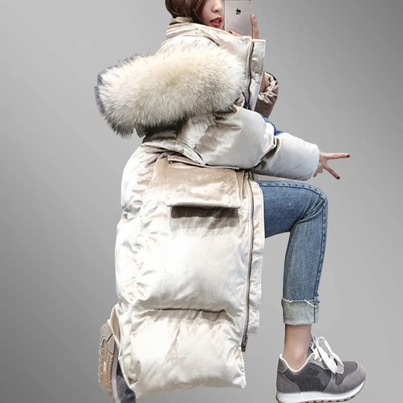 

2018 Winter Women Hooded Plus Size Velvet Thicken Warm Fur Collar Cotton Padded Jacket Coat Female Parkas Mujer Invierno LS46