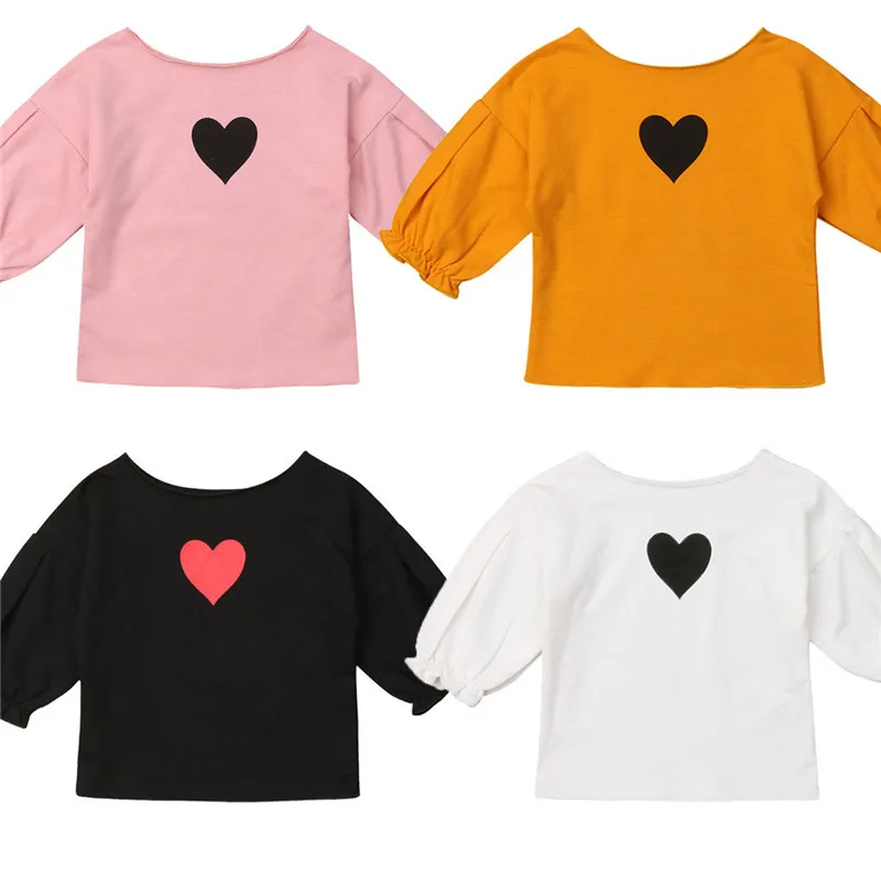 1-5Y Kids Children Girls T-shirt Autumn heart print Long Sleeve cotton Outfit Tee Tops for teenager baby girl Clothes t shirt | Детская