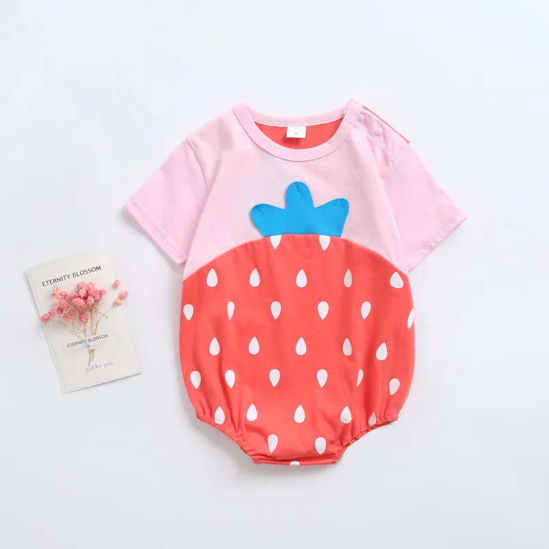 Summer Cool Baby Fruits Costumes Short Sleeved Rompers Strawberry/Banana/Pineapple/Watermelon Triangle Jumpsuits Cotton Clothing | Детская