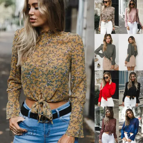 2019 Women Blouse Leopard Print Shirt Long sleeve Top Loose Blouses Plus Size Chiffon Ruffles Neck Clothing | Женская одежда