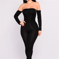 2018 autumn women casual skinny jumpsuit black long sleeve sexy off shoulder bodycon jumpsuit women clubwear long trouser