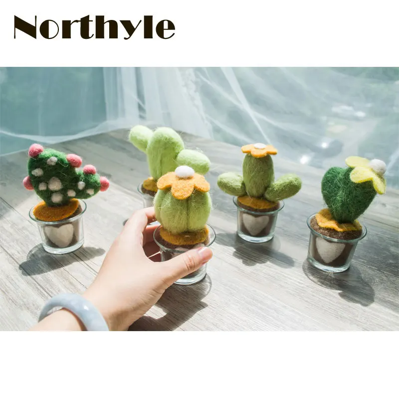 Original Northyle wool potted cactus miniature fleece figurine fake plant craft christmas gift home decoration | Дом и сад