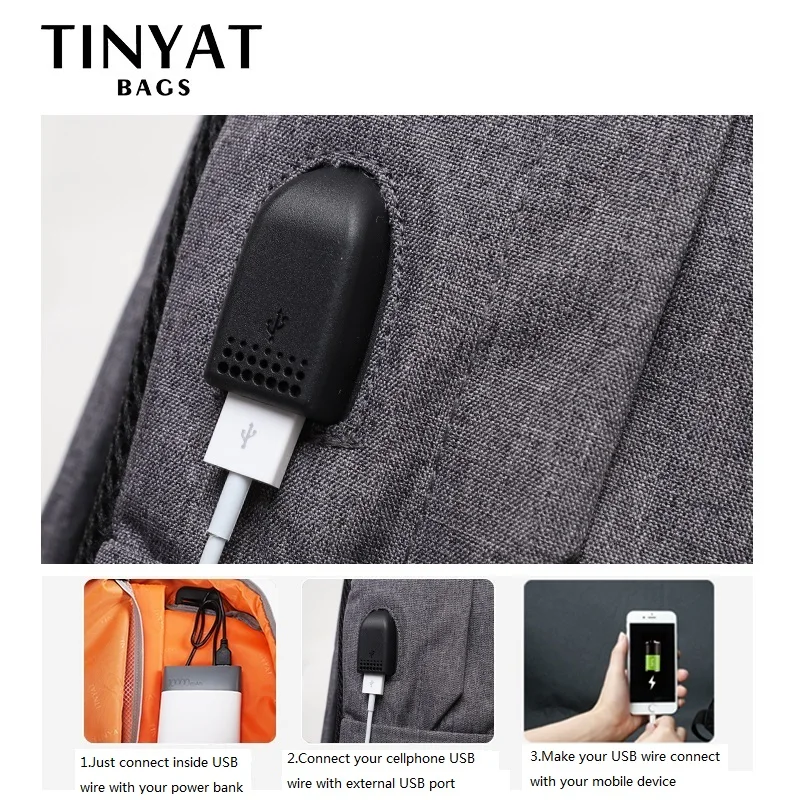 TINYAT большая школьная сумка рюкзак для подростков mochila 15 дюймов ноутбука USB