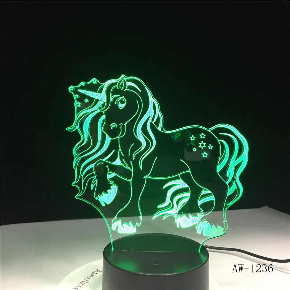 Новый Животный кавайный Единорог 3D светодиодный светильник ночник многоцветный