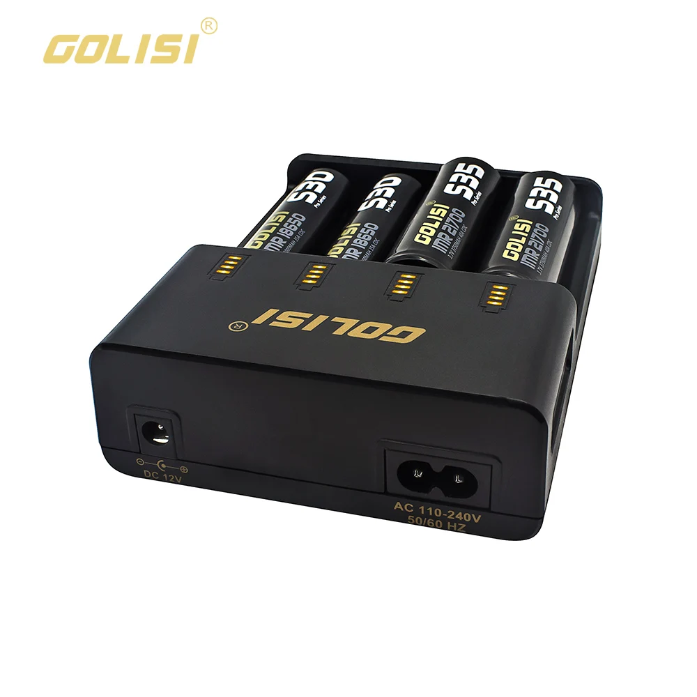 1 шт. GOLISI O4 2A Быстрая зарядка четыре слота AC 110 240V 50/60HZ DC 12V /1A Li Ion для 18650 21700 26650 / Ni mh cd