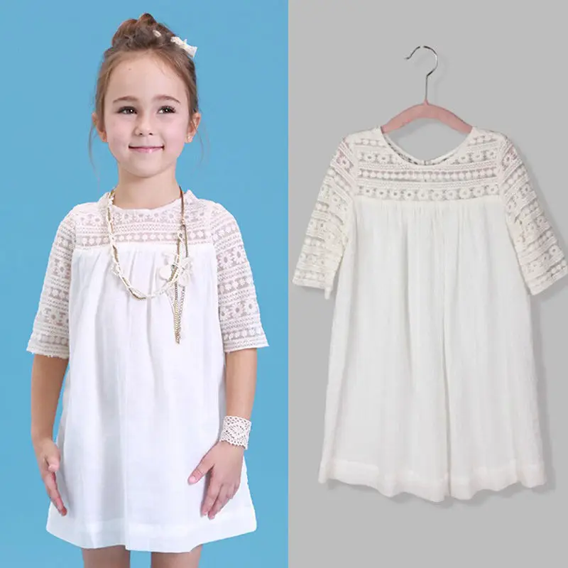 New 2018 Pudcoco Children Kids Baby Girls White Lace Floral Knee-Length Short Sleeve Party Dress Gown Dresses Casual 2-9Y | Детская