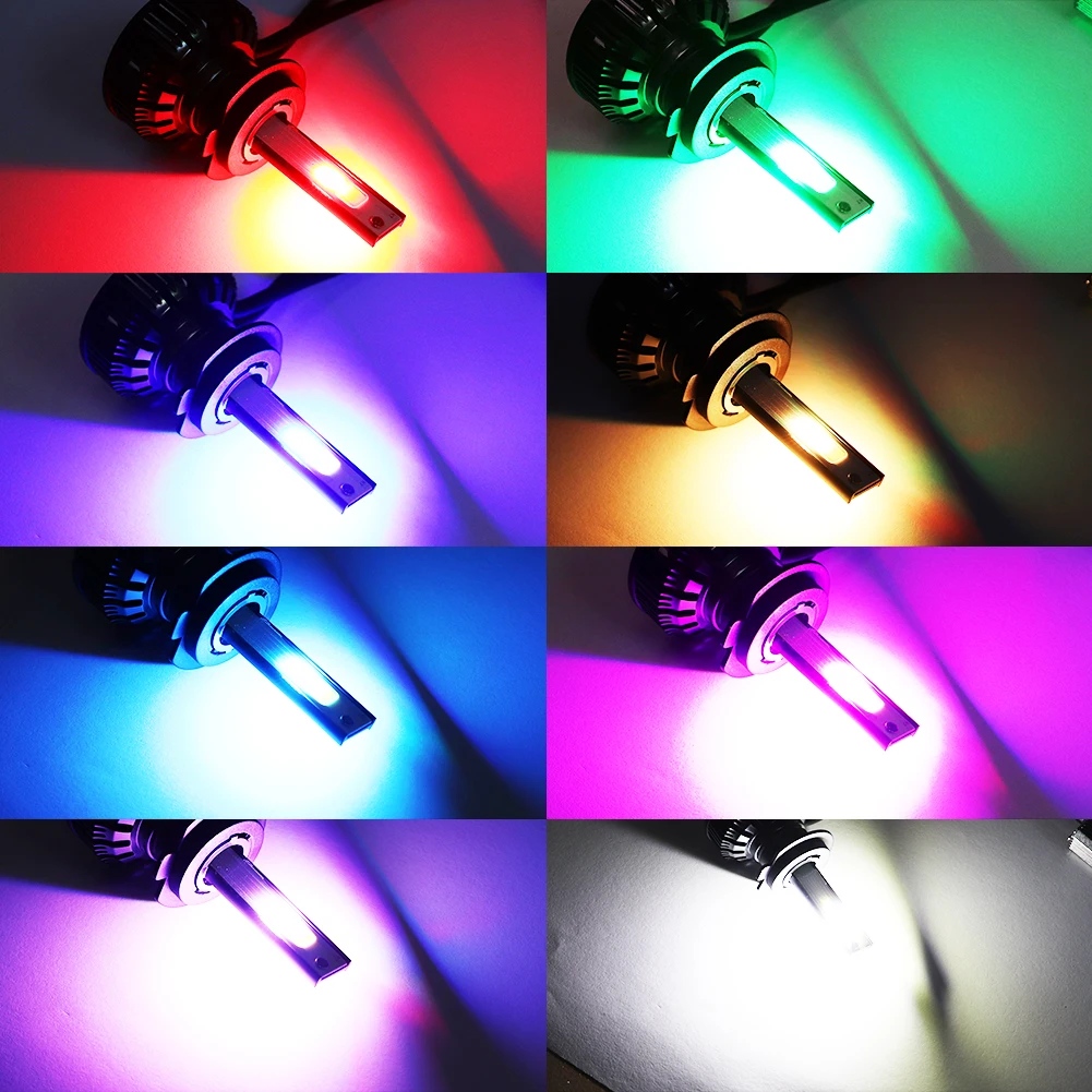H7 светодиодный фары для автомобиля RGB COB налобный фонарь H1 H3 H4 H11 H13 880 9005 9006 9012 Bluetooth