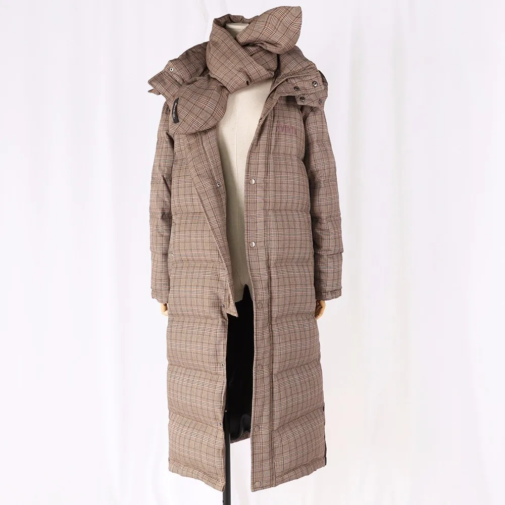 Женское длинное зимнее пальто в клетку 2018 модная Толстая парка с капюшоном и