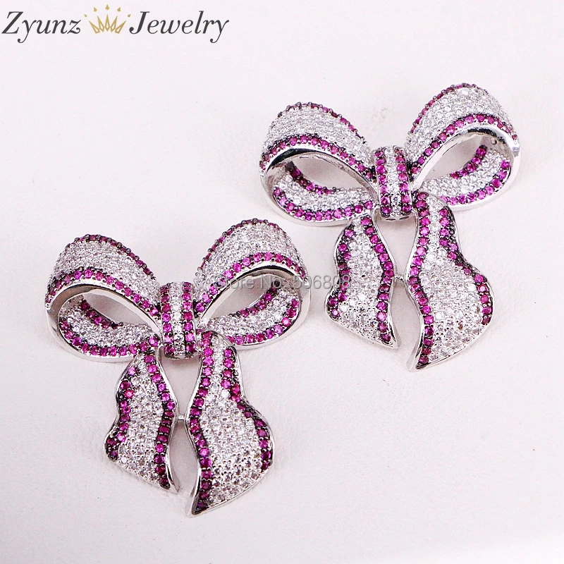 4 шт. ZYZ324 9584 большой CZ Micro Pave BowTie Tassel разъем ленточный соединитель подвесные звенья