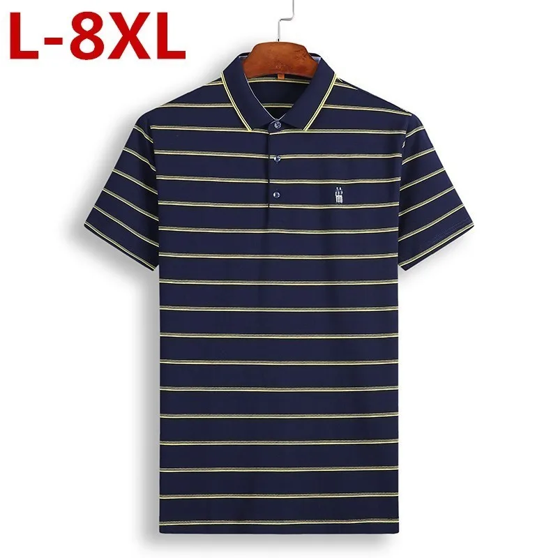 8XL 7XL рубашка поло мужская деловая Повседневная летняя дышащая в полоску с