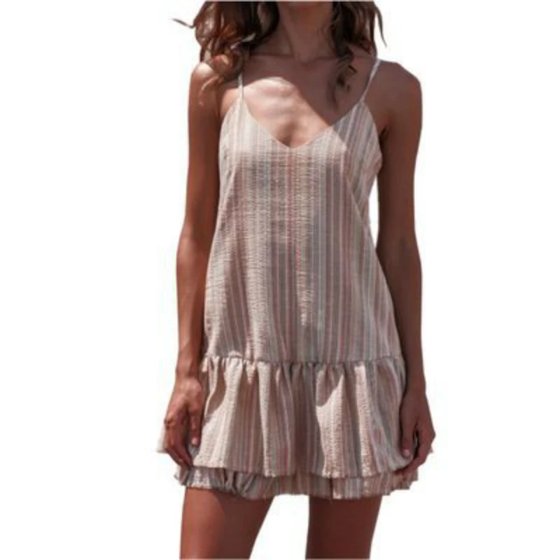 Женские сексуальные богемные без рукавов полосатые вечерние boho Летнее женское
