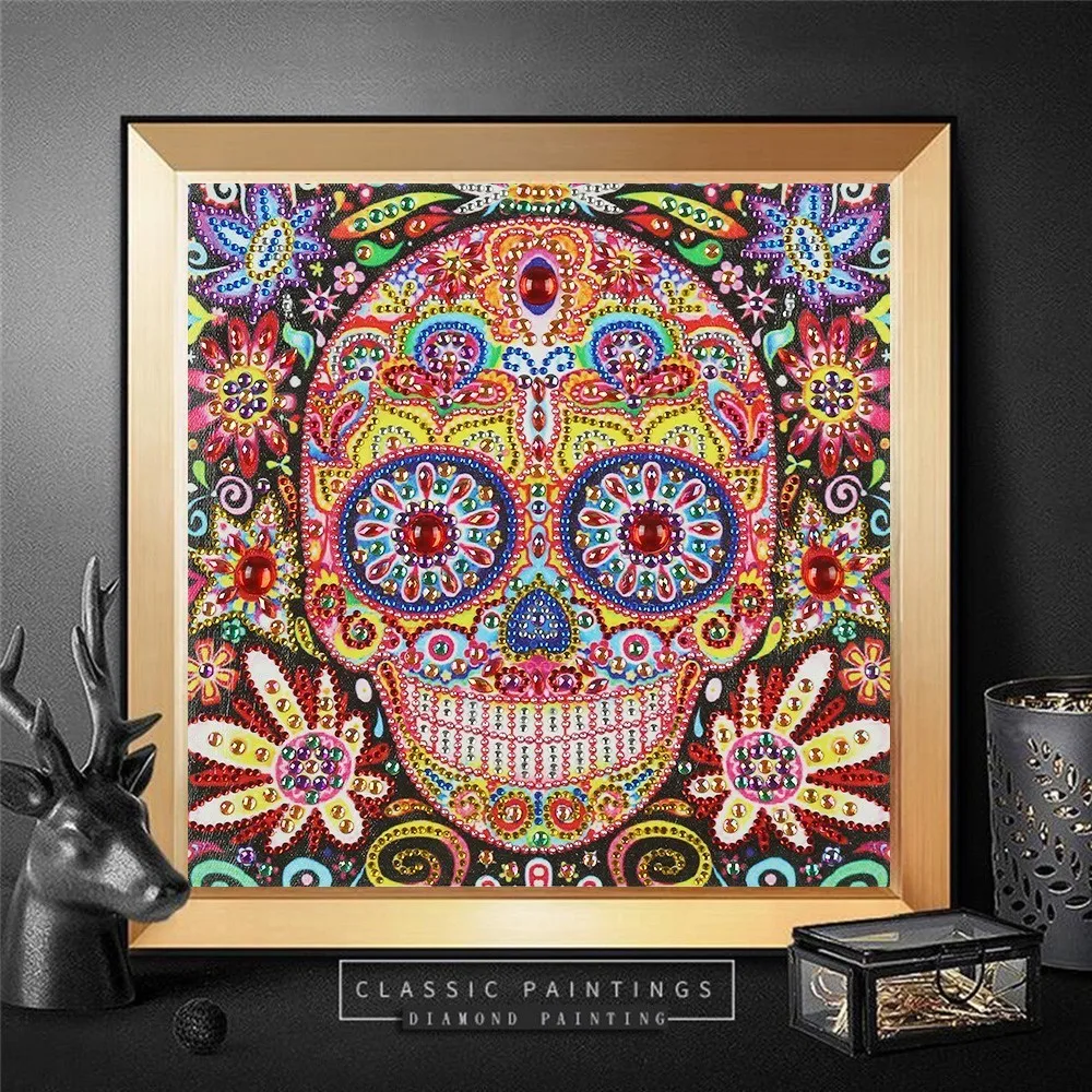 HUACAN 5d Diy Алмазная картина в особой форме стразы с изображением черепа круглая