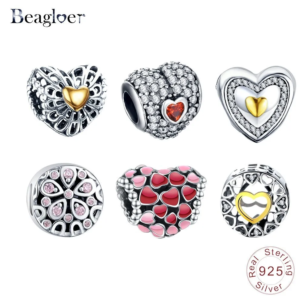 Beagloer модное очарование сердца с 100% Аутентичные 925 Серебряные бисерные Подвески